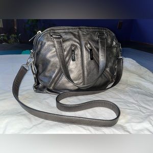 Michael Kors Metallic Silver Leather Crossbody Messenger Bag Purse